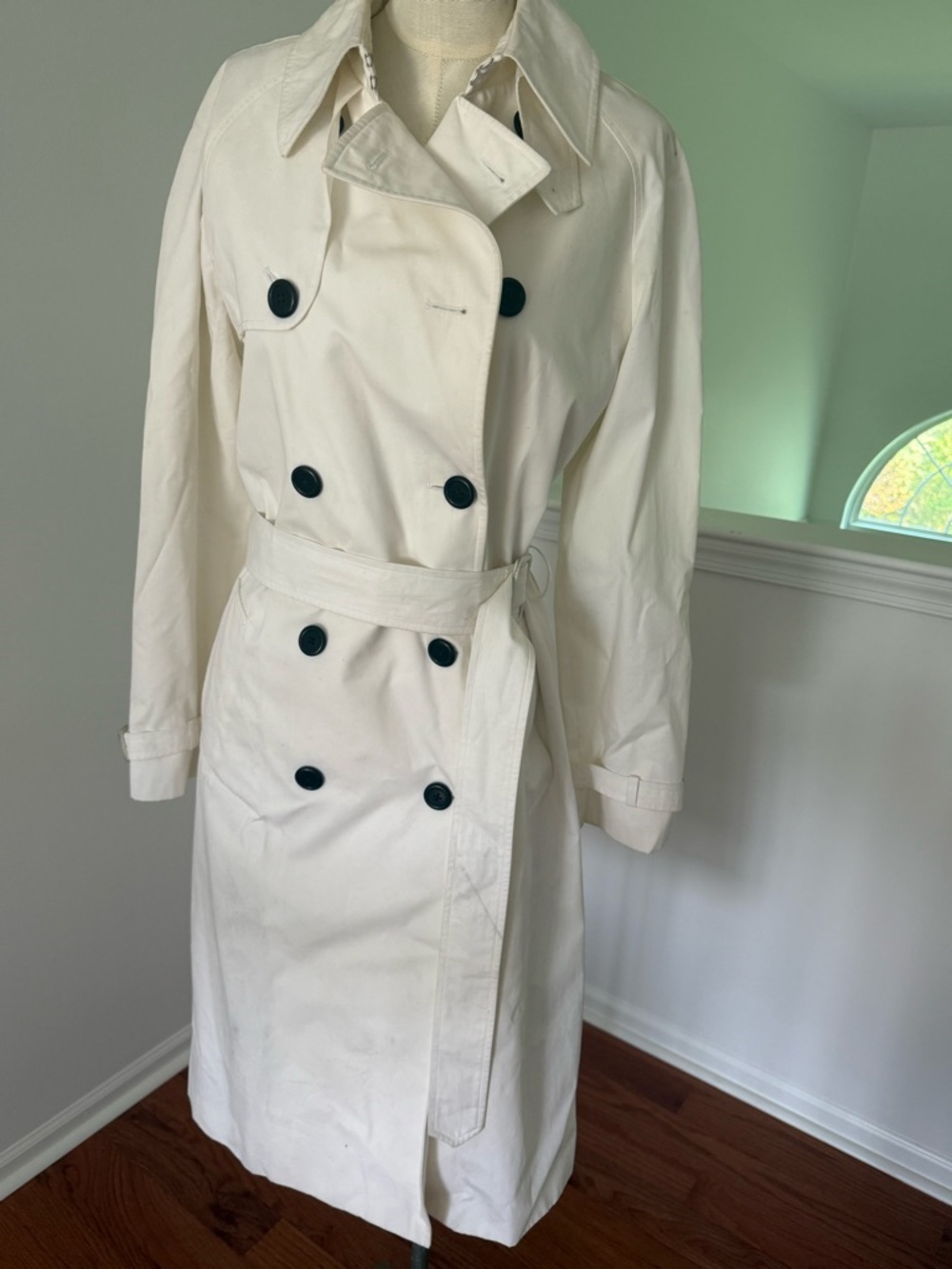 Ralph Lauren Black Label Cream Double-Breasted Trench Coat with Black Buttons